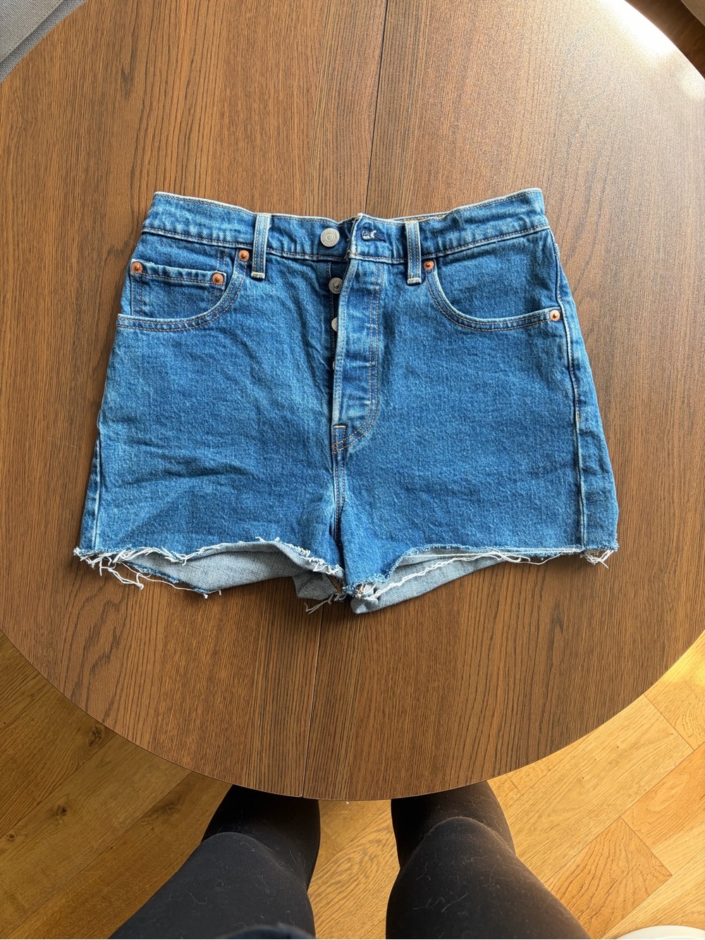 Levi's Blue High-Rise Frayed Hem Denim Shorts